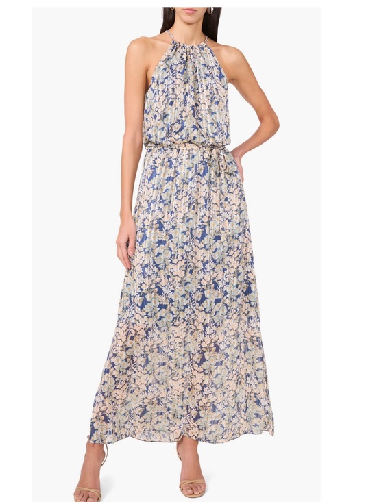 Halogen Dresses & Skirts - Halogen Curb Chain Detail Metallic Floral Halter Maxi Dress Size Medium NWOT